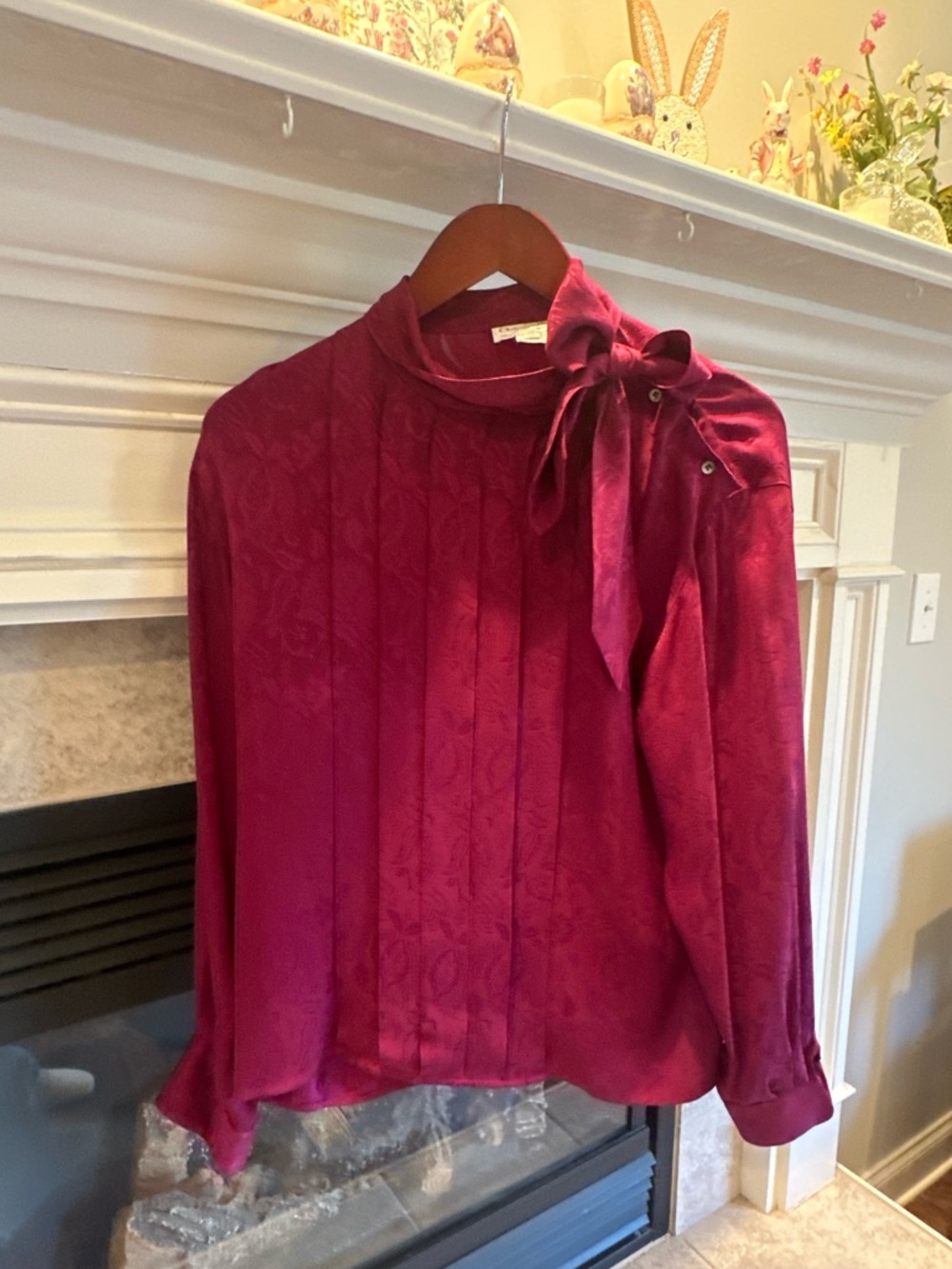 Vintage Dior 100% Silk Bow-Neck Long-Sleeve Blouse Excellent Condition
